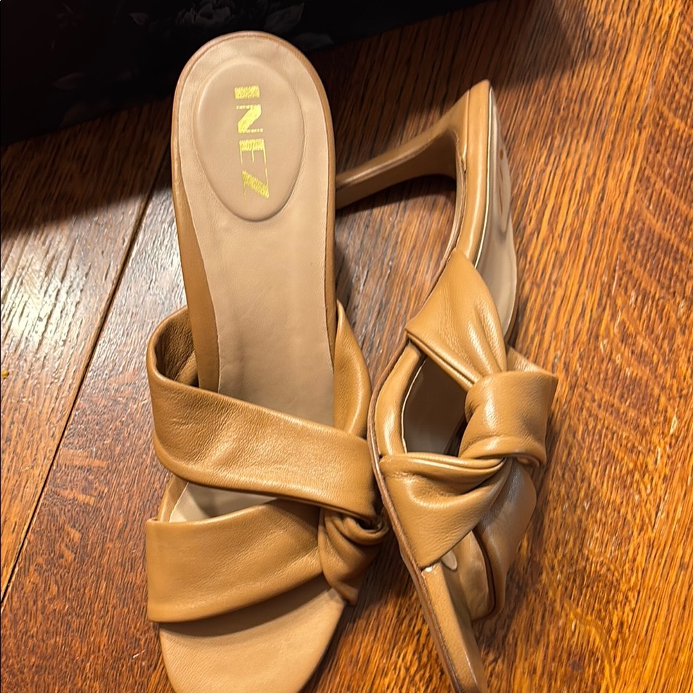 Tan Leather Stiletto Heels with Knotted Straps